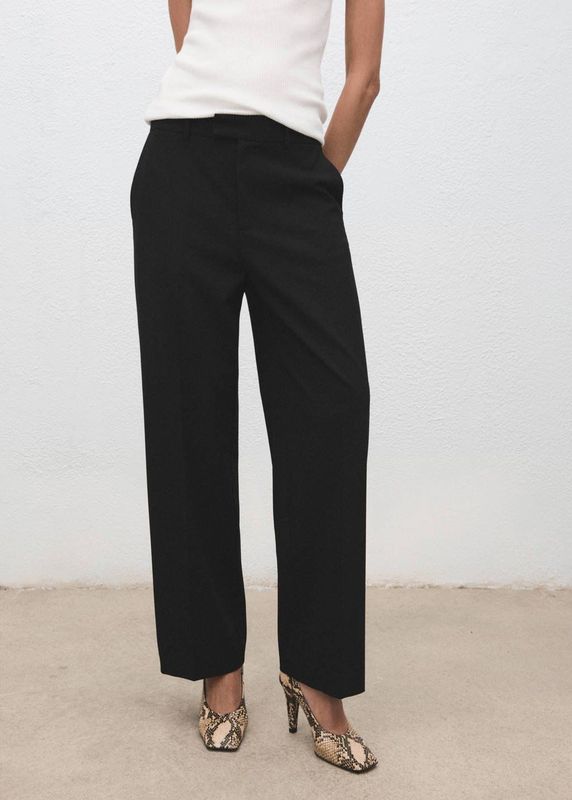 Mango - Wide Leg Regular Waist - Broek - Zwart