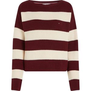 Tommy Hilfiger gestreepte gebreide trui donkerrood/offwhite