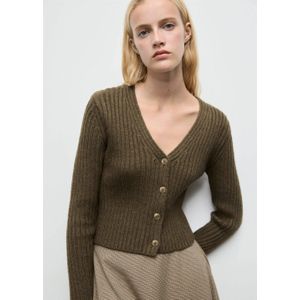 Mango vest kaki rib gebreid