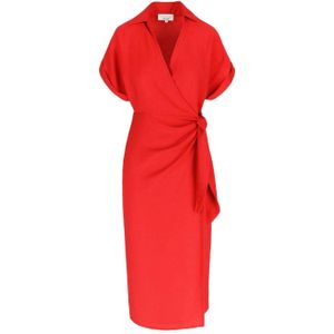 LOLALIZA - A-lijn Jurk - Rood - V-hals - Halflange Mouwen