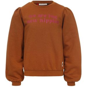 LOOXS little sweater met tekst okergeel/roze
