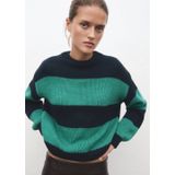 Mango gestreepte gebreide trui groen