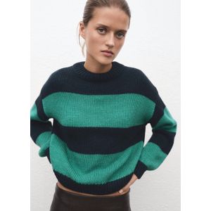 Mango gestreepte gebreide trui groen