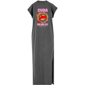 Pinned by K Curve - Maxi Jurk - Antraciet - Korte Mouwen - Opstaande Kraag