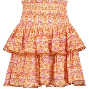 Vingino rok Qalice met all over print en plooien oranje/roze/geel