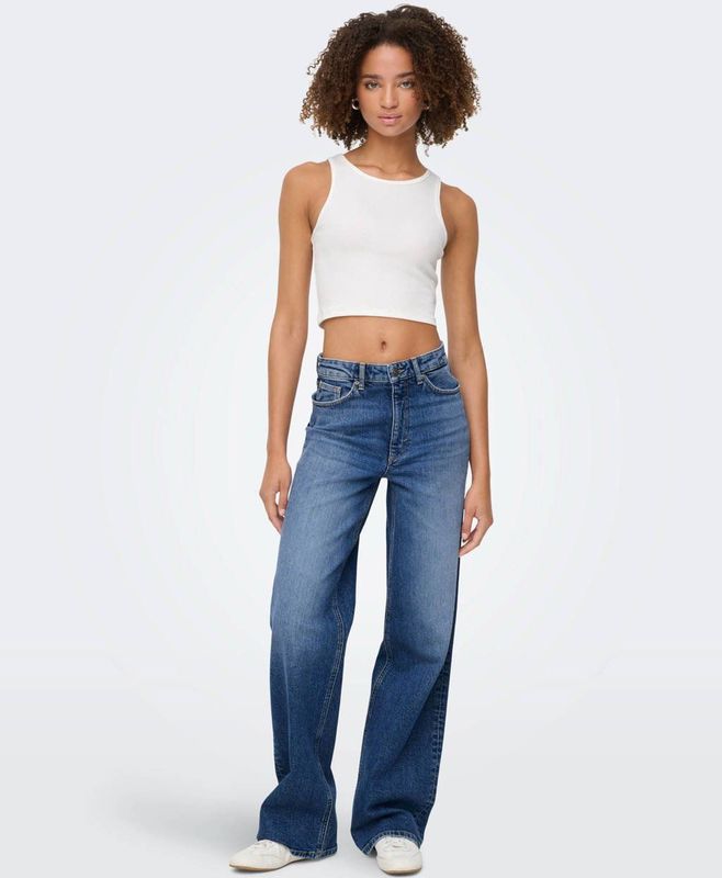 ONLY high waist wide leg jeans dark blue denim