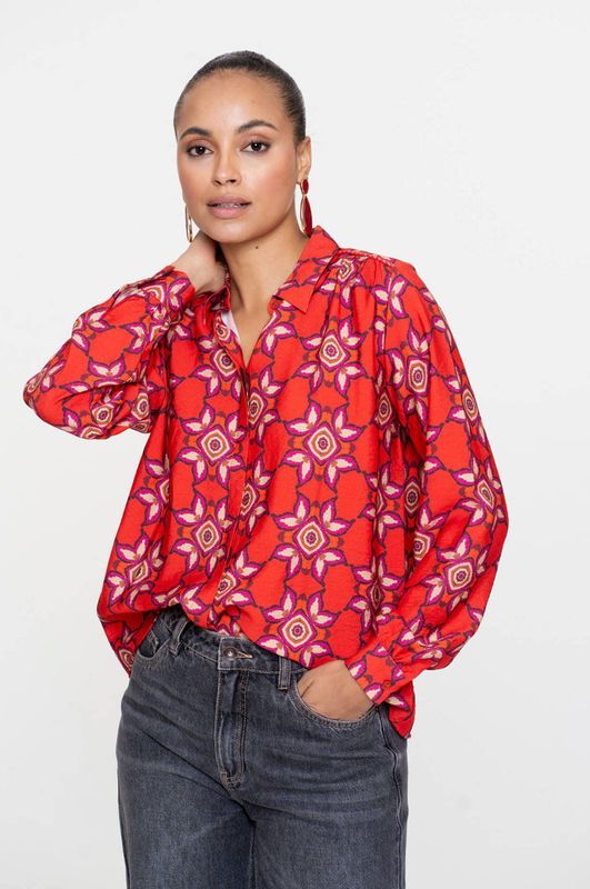 Geisha - Blouse - Rood - Retro Allover Print