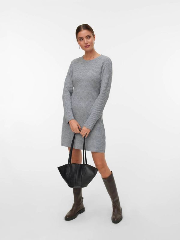 VERO MODA korte jurk rib gebreid grijs