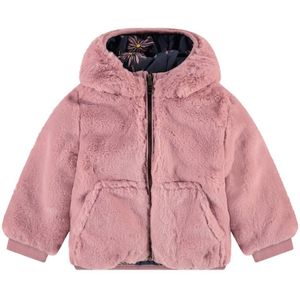 Babyface gebloemde reversible imitatiebont winterjas roze/blauw