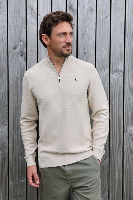 Kultivate - Gebreide Trui - Beige - Regular Fit - Lange Mouwen