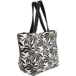 WE Fashion reversible shopper met bloemenprint zwart/wit