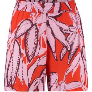 Expresso relaxed short met bladprint rood/roze