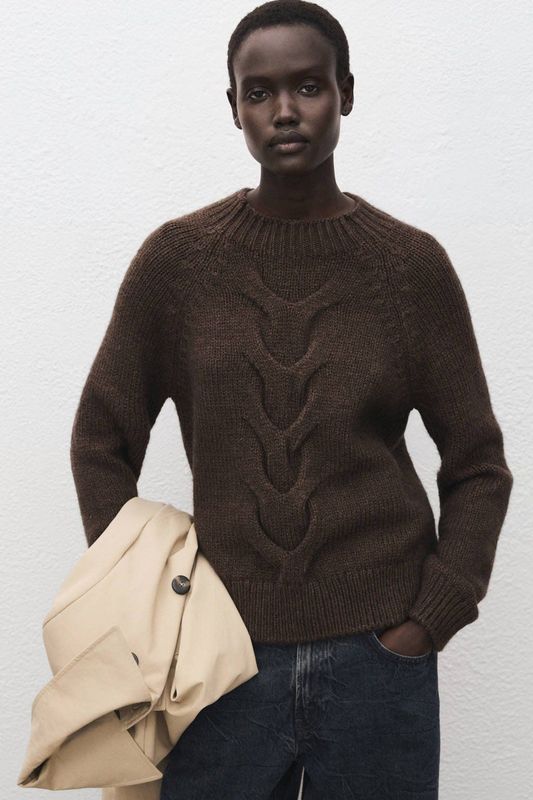 Mango gebreide trui donkerbruin