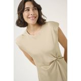 Kaffe - Satijnen Jurk - Ecru - Midi - Met Knoopdetail