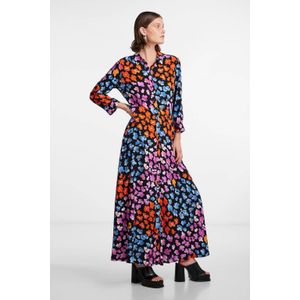 Y.A.S gebloemde maxi blousejurk YASSAVANNA donkerblauw/fuchsia/oranje/groen