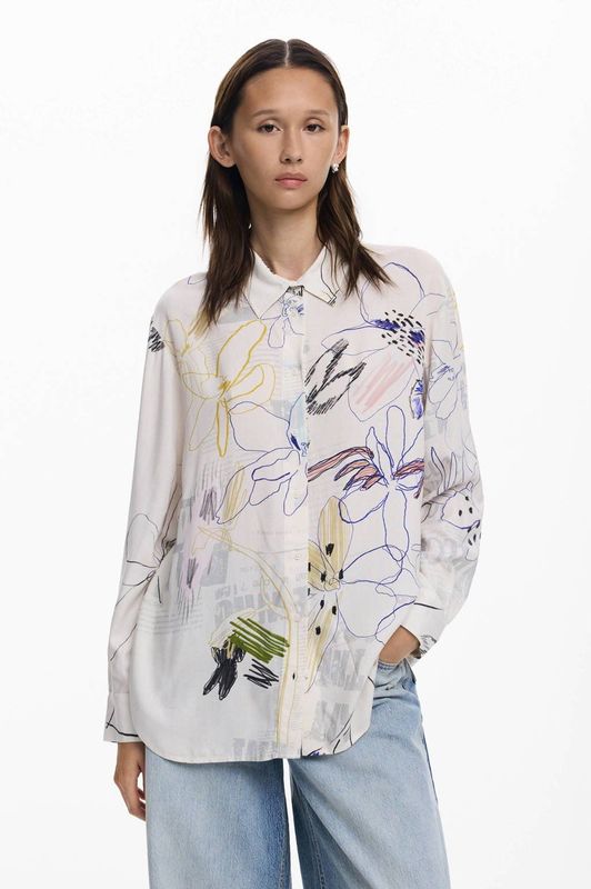 Desigual - Classic Long Sleeve Button-Up Shirt - Beige - Overhemd