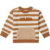 Noppies baby gestreepte sweater met biologisch katoen camel/wit