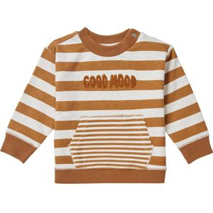 Noppies baby gestreepte sweater met biologisch katoen camel/wit