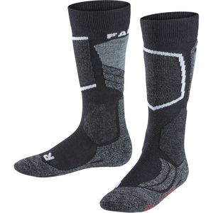 FALKE SK2 Skisokken anti blaren, medium padding merinowol sportsokken kinderen zwart - Maat 23-26