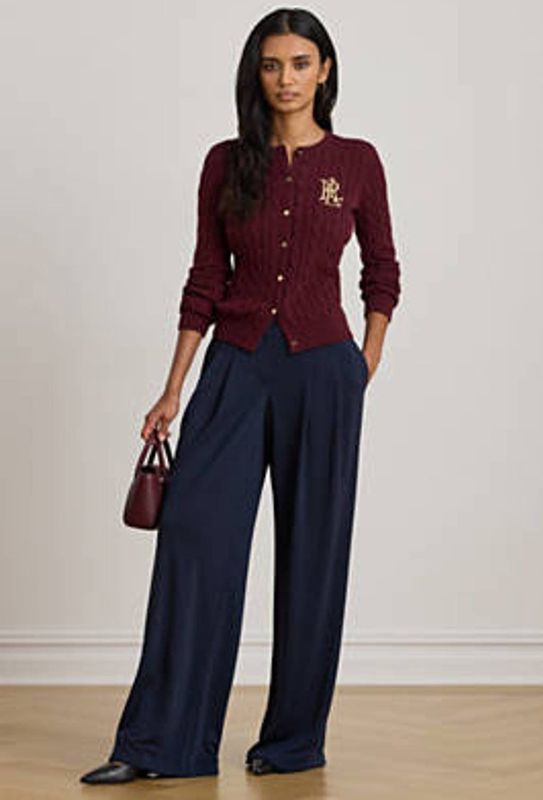 Lauren Ralph Lauren gebreid vest donkerrood met kabels