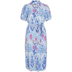 VILA jurk met all over print blauw/ecru/roze