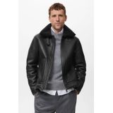 Mango Man imitatieleren jas zwart