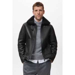 Mango Man imitatieleren jas zwart