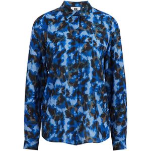 WE Fashion blouse met all over print blauw/lichtblauw/bruin