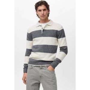 Mango Man gestreepte trui met wol fijn gebreid grijs