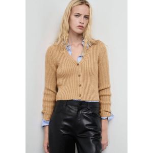 Mango vest bruin rib gebreid