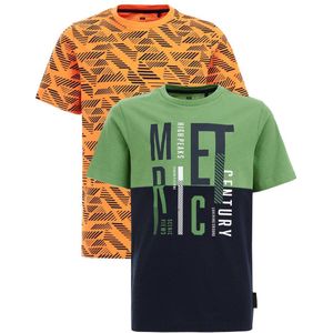 WE Fashion T-shirt - set van 2 oranje/groen