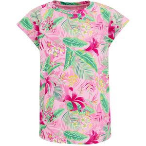 WE Fashion T-shirt met bladprint roze/groen