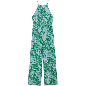 Mango jumpsuit met bladprint blauw/groen