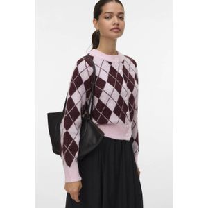 VERO MODA geruite gebreid vest roze