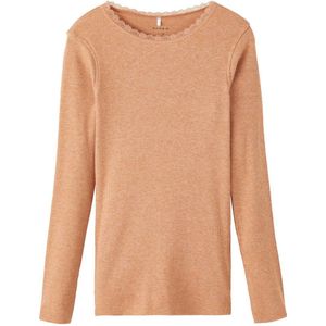 NAME IT KIDS ribgebreide longsleeve NKFKAB met katoen camel