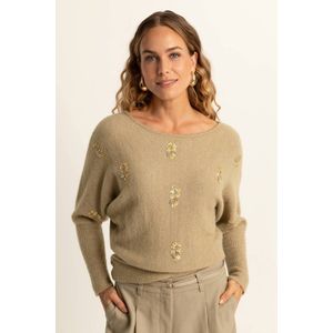 Expresso pullover met wol beige met pailletten