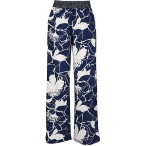 Cassis high waist wide leg pantalon donkerblauw/ecru