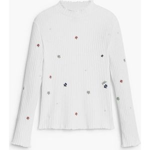 Desigual - Langarmshirt - Effen - Geribd T-shirt met Borduursels