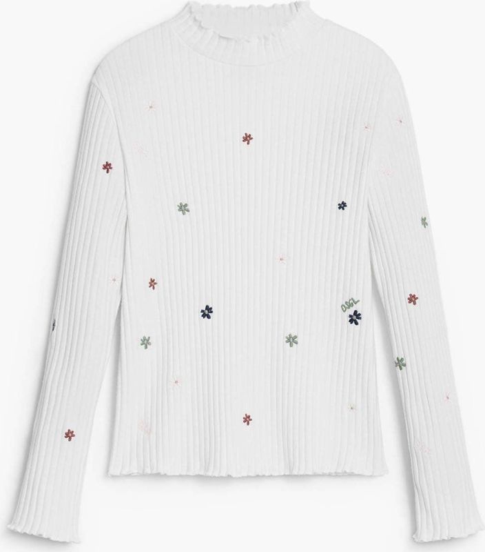 Desigual - Langarmshirt - Effen - Geribd T-shirt met Borduursels