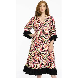 Yoek jurk DOLCE van travelstof met all over print roze/geel/zwart