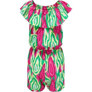 KIDS ONLY GIRL off shoulder jumpsuit KOGLINO met all over print felgroen/fuchsia