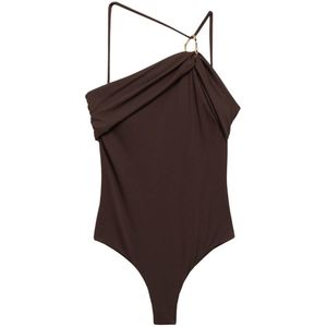 Mango one shoulder badpak donkerbruin