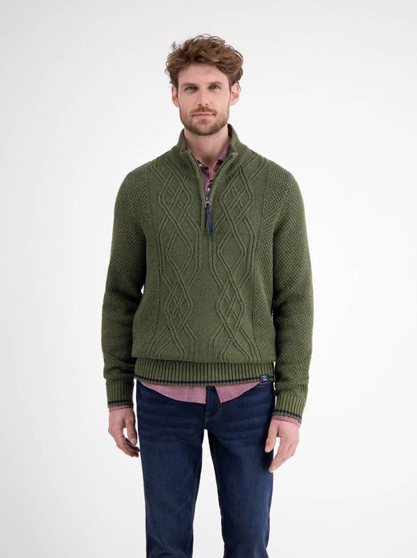 Lerros - Schipperstrui - Nordic Olive - Met Kabelpatroon