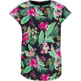 WE Fashion T-shirt met bladprint donkerblauw/groen/roze