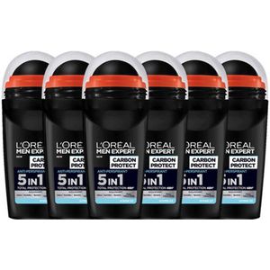 L'Oréal Paris Men Expert Deodorant roller carbon protect 5in1 - 6 x 50 ml - voordeelverpakking