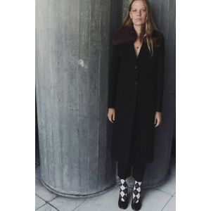 Mango wollen manteljas zwart