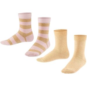 FALKE Happy Stripe sokken - set van 2 lichtroze/beige