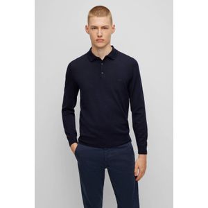 BOSS fijngebreide wollen regular fit polo Bono-L met logo dark blue