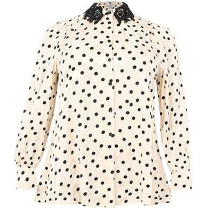 Blouse - DOTTY - Licht Glanzend - Polkadotprint - Zwarte Kanten Kraag