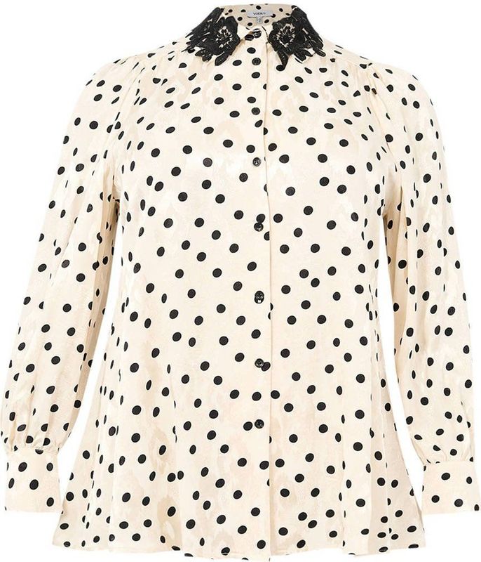 Blouse - DOTTY - Licht Glanzend - Polkadotprint - Zwarte Kanten Kraag
